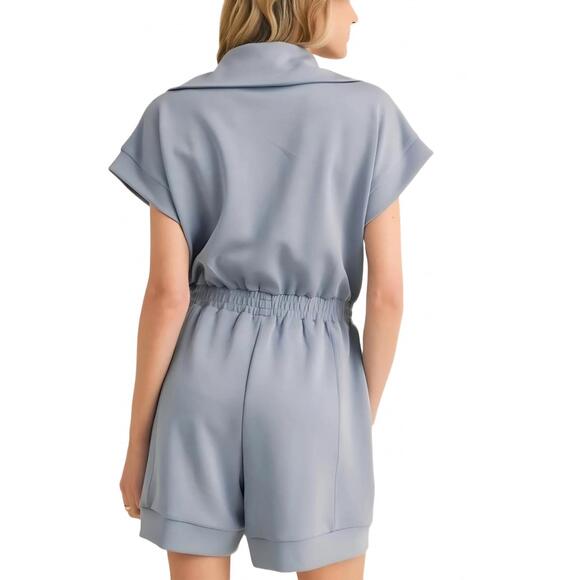 NEW KNIT & LOUNGE zip-front short sleeve romper in blue - Picture 3 of 3
